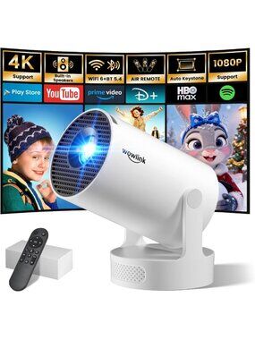 Portable Mini Projector with WiFi & Bluetooth, 1080P/4K, Auto Keystone, Built-in